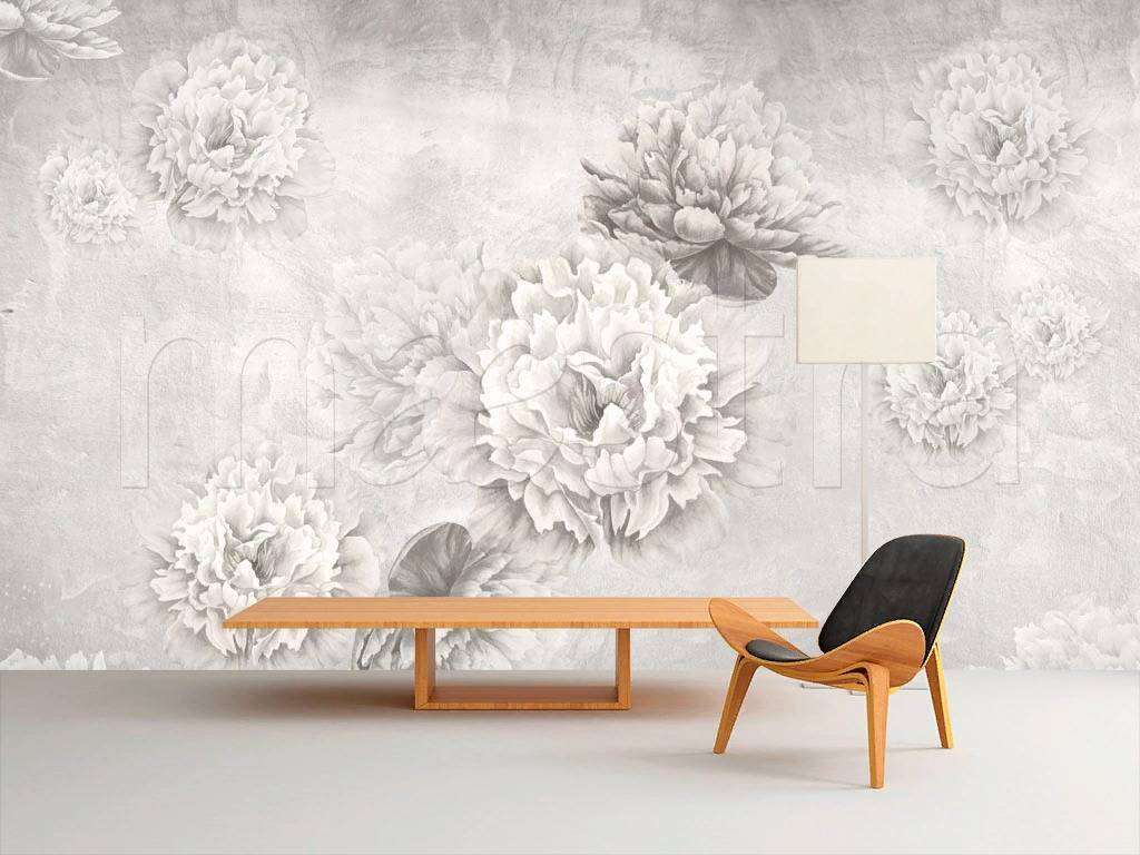 Фотообои в интерьере черно-белые пионы  7-971 фото