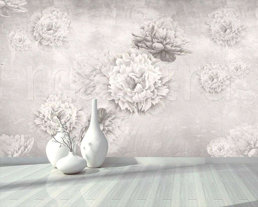Фотообои в интерьере черно-белые пионы  7-971 фото