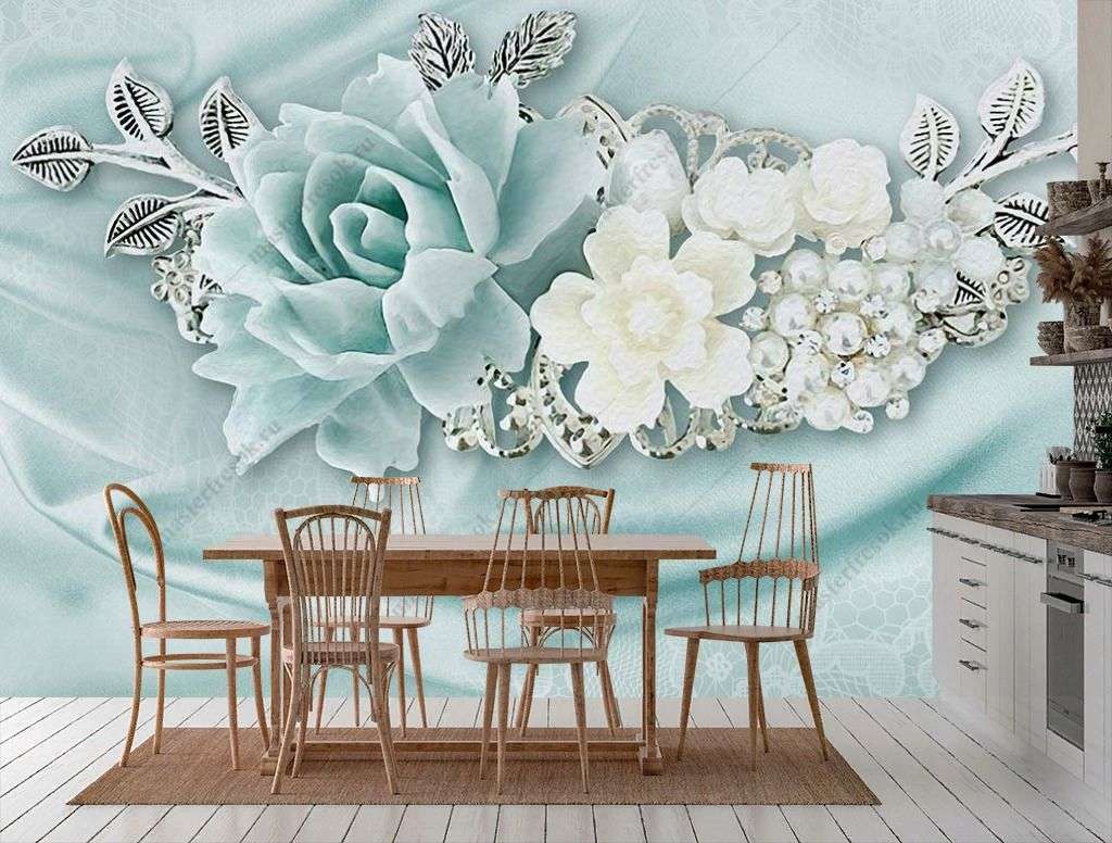 Фотообои в интерьере голубой китайский цветок  10-880 фото