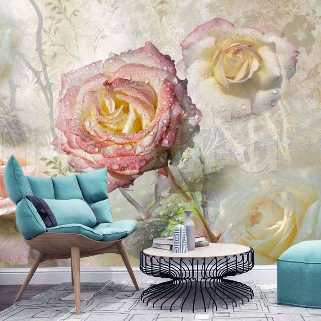 Фотообои Цветы розы на сером фоне  7-403