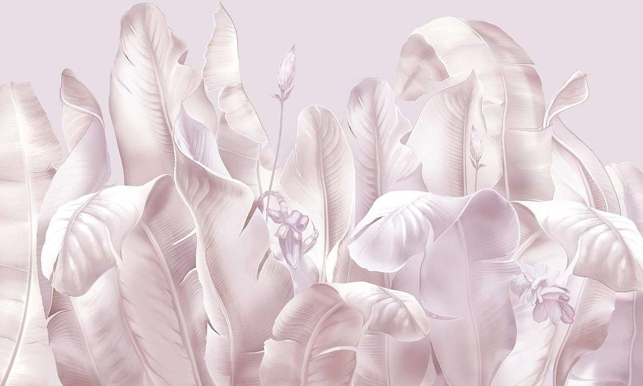 Фотообои в интерьере листья банановые розовые  13-564 фото