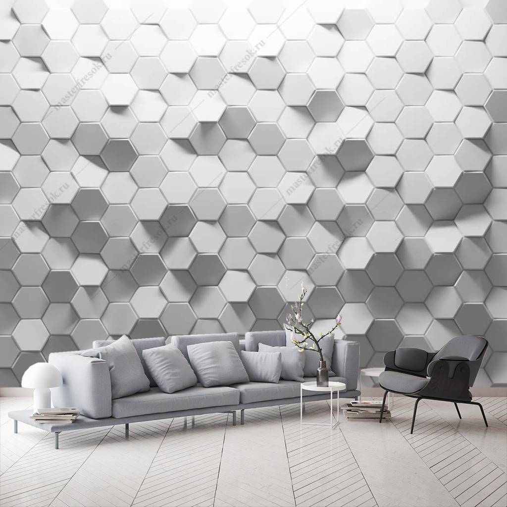 Фотообои 3д серые малые соты  10-816