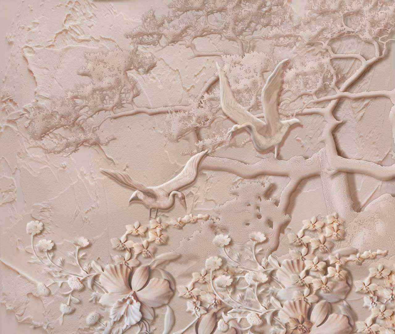 Фотообои в интерьере стереоскопическое дерево с птицами  7-514 фото