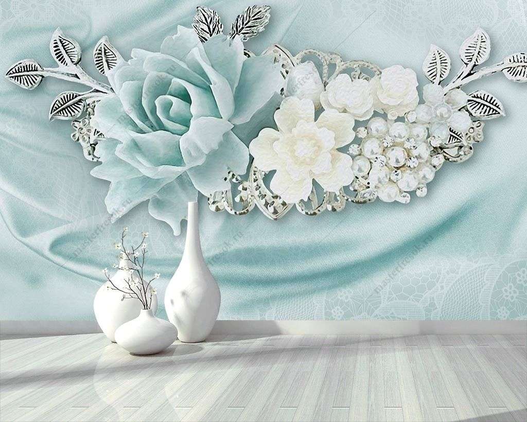 Фотообои в интерьере голубой китайский цветок  10-880 фото