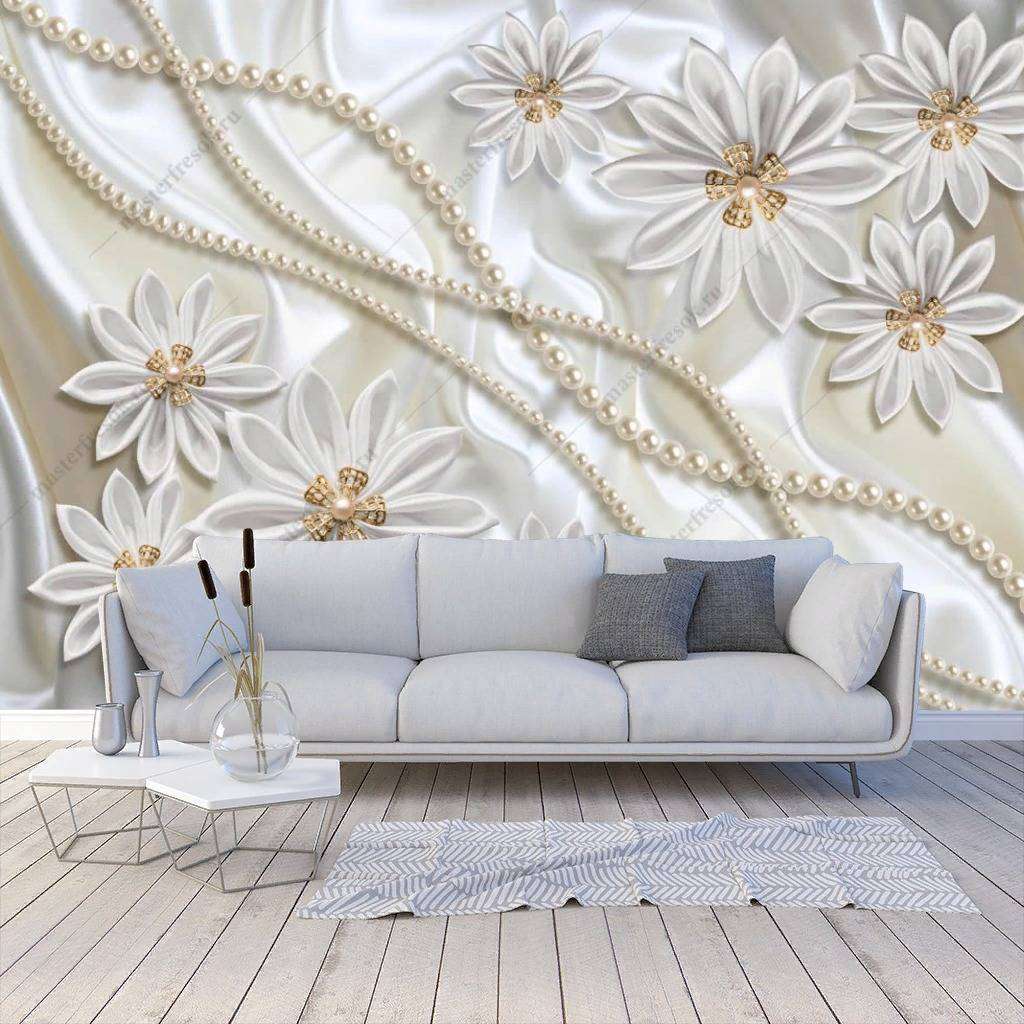 Фотообои в интерьере 3д белый жемчуг  10-857 фото