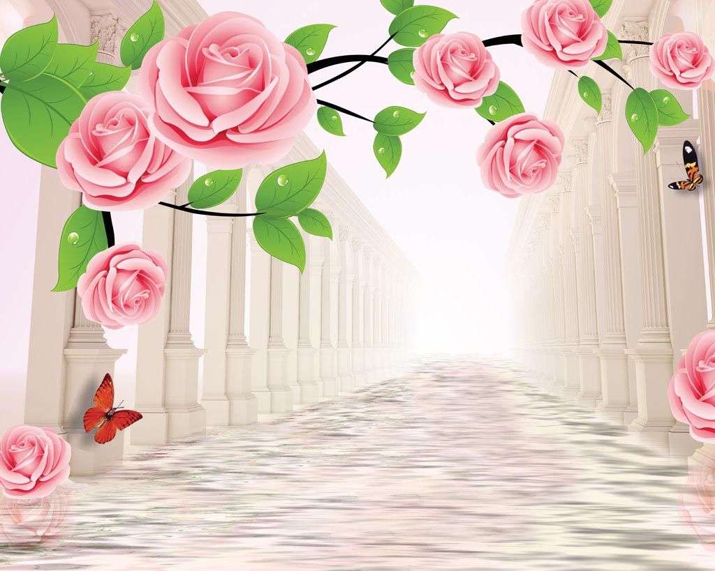 Фотообои в интерьере 3д тоннель и розы  10-657 фото