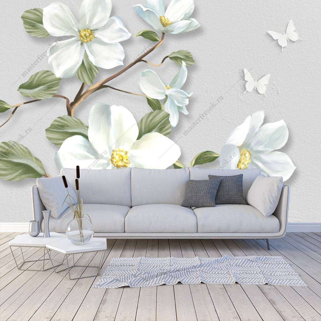 Фотообои в интерьере 3д цветы яблони  10-638 фото