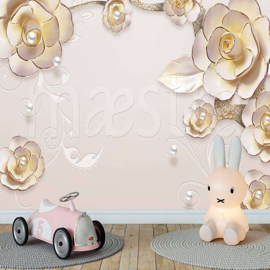 Фотообои в интерьере 3д розы золотые  10-594 фото