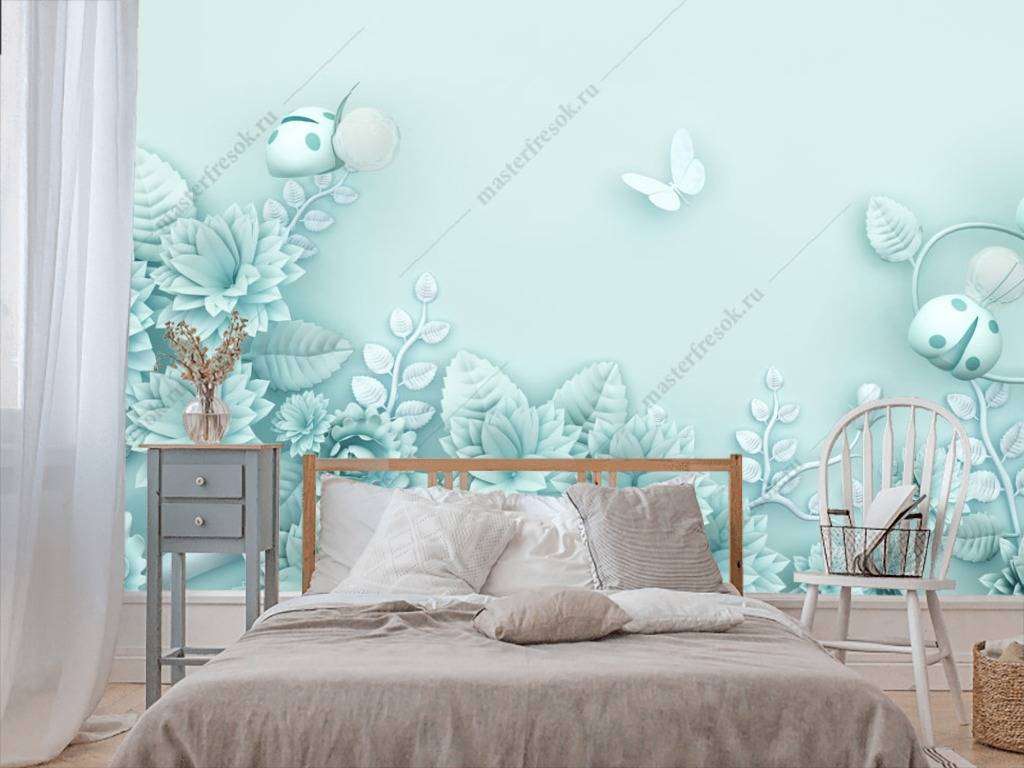 Фотообои в интерьере 3д бирюзовый фон  10-644 фото