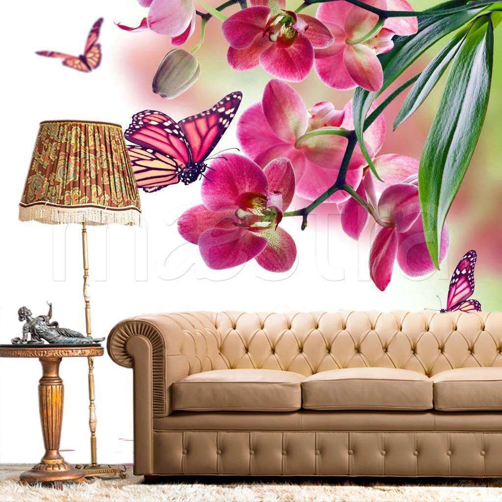 Фотообои Бесшовные обои на стену:  Бабочки на цветах. Артикул: 4-103  