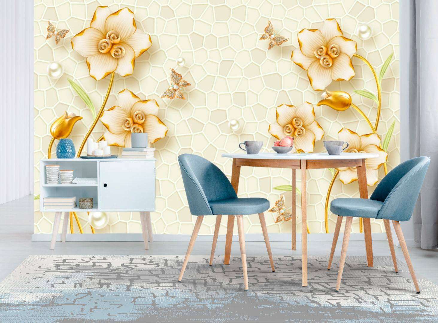 Фотообои в интерьере желтые цветы  10-602 фото