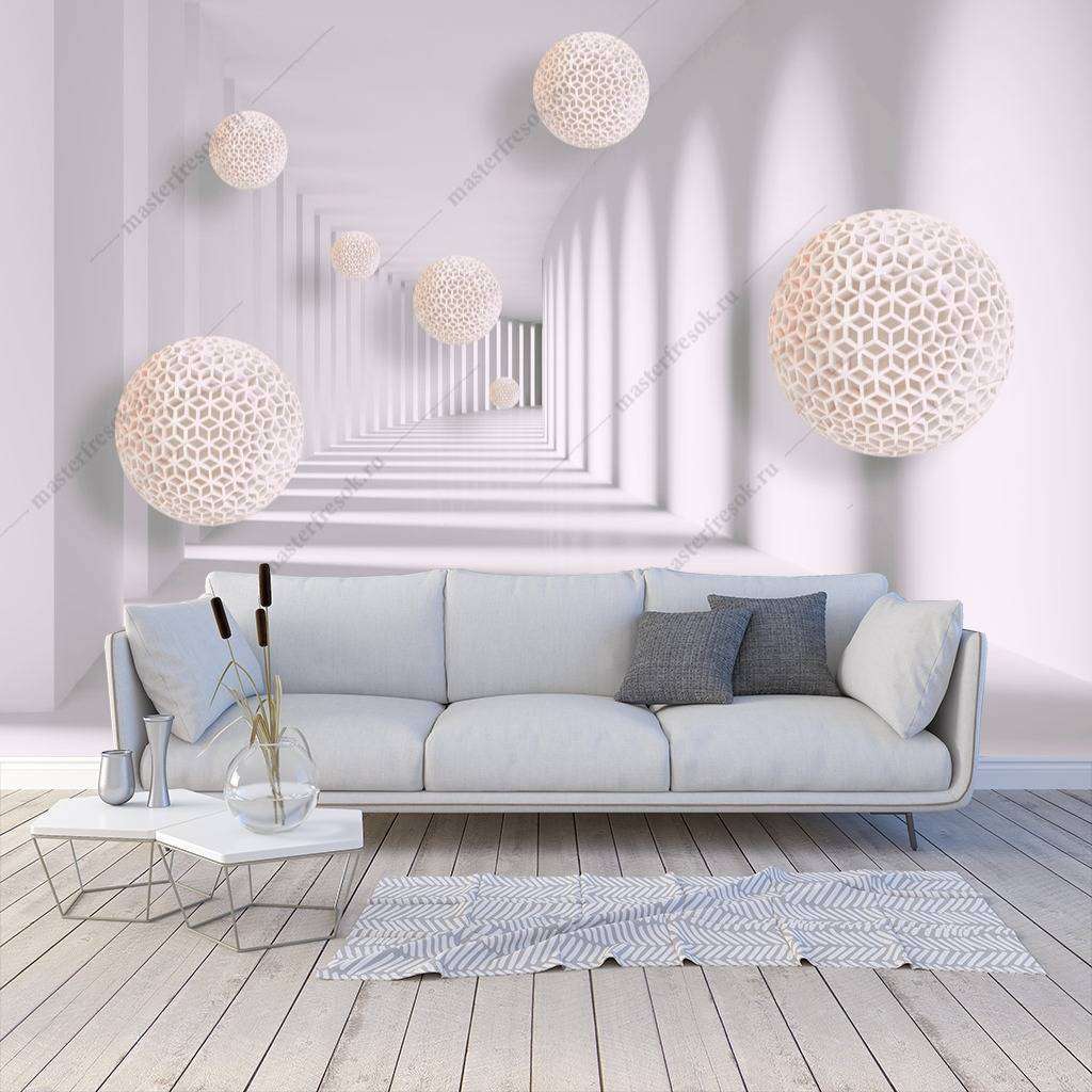 Фотообои в интерьере 3д тоннель с шарами  10-653 фото