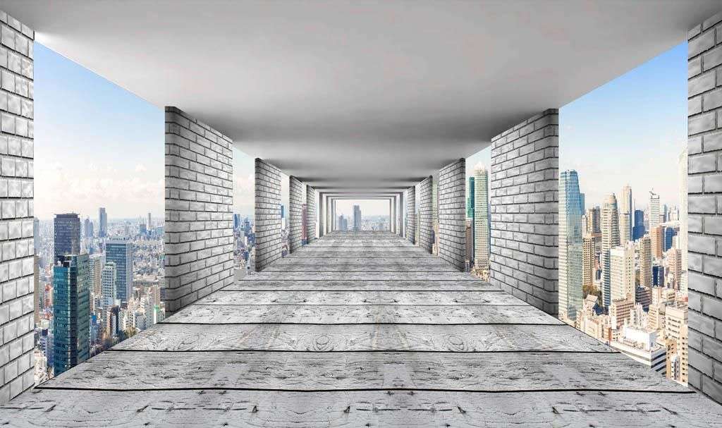 Фотообои в интерьере 3д тоннель расширяющий пространство  10-838 фото