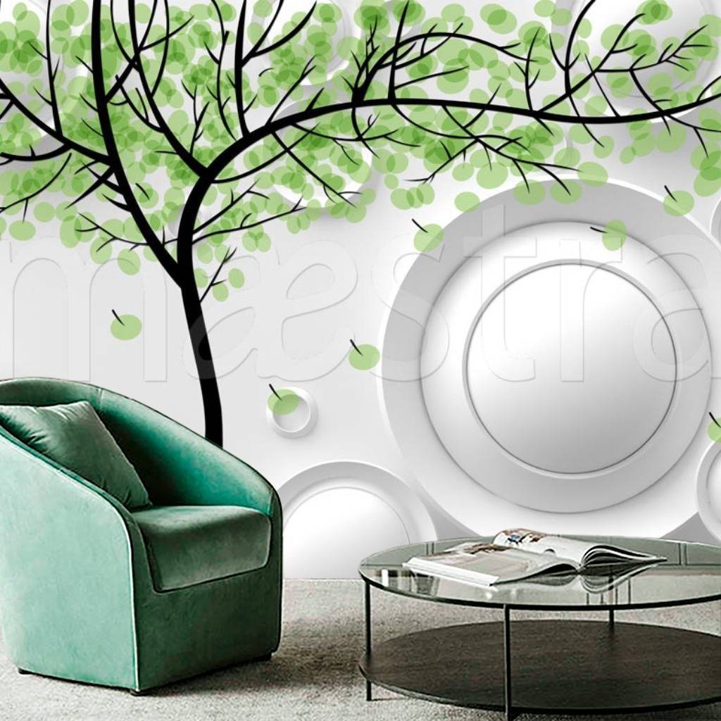 Фотообои 3д дерево с кругами на сером фоне  10-540