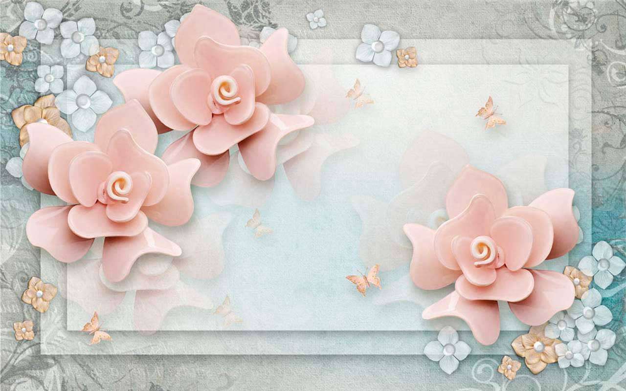 Фотообои в интерьере 3д цветы розовые  10-570 фото