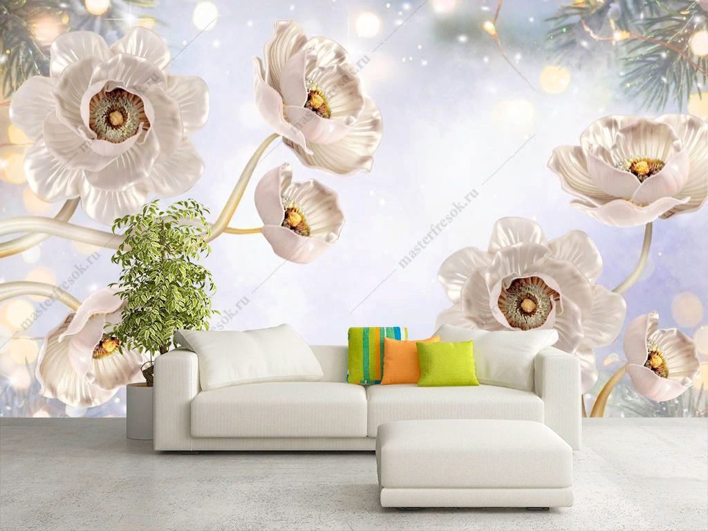 Фотообои 3д Цветы на зимнем фоне  10-921