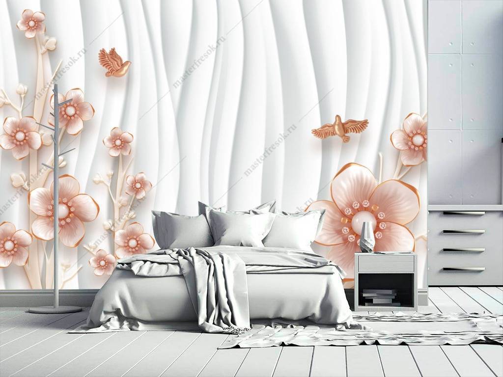 Фотообои 3д волны и цветы  10-635