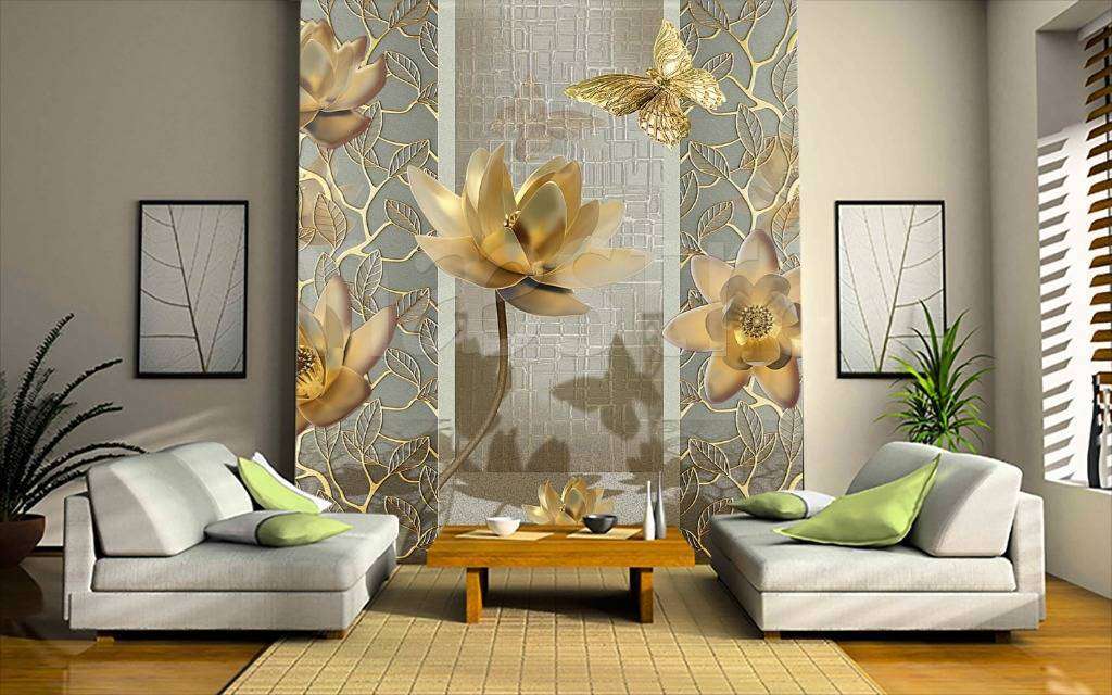 Фотообои Стереоскопические золотые лилии  7-527