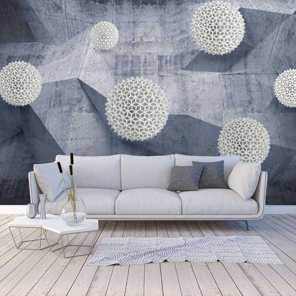 Фотообои в интерьере 3д шары на бетоне  10-656 фото