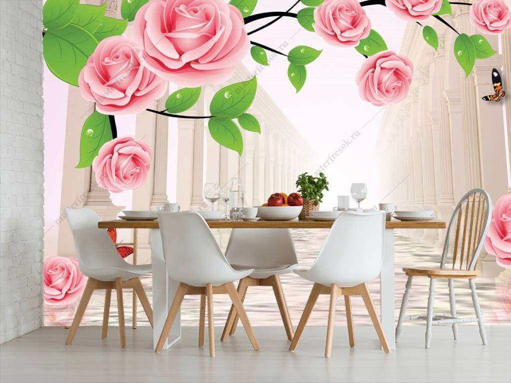 Фотообои в интерьере 3д тоннель и розы  10-657 фото