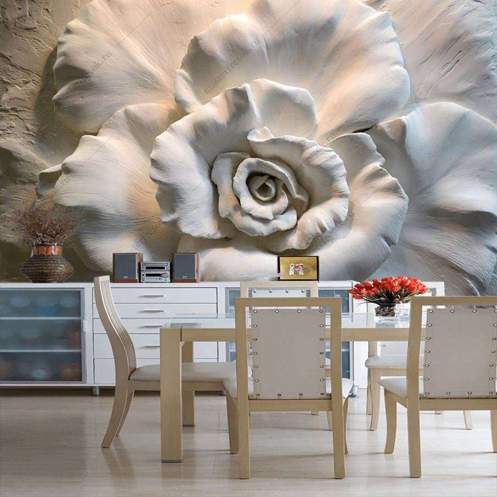Фотообои в интерьере 3д красивый объемный цветок  10-849 фото