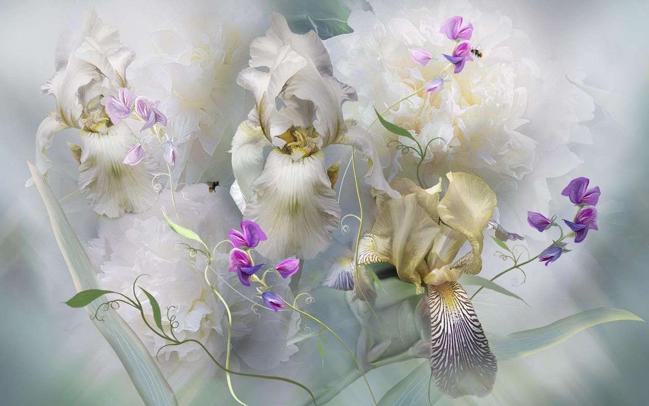 Фотообои в интерьере букет в легкой дымке  13-468 фото