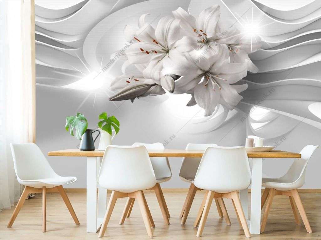 Фотообои в интерьере 3д лилии  10-933 фото