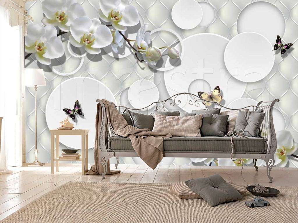 Фотообои Стереоскопические орхидеи с кругами 3д  7-473