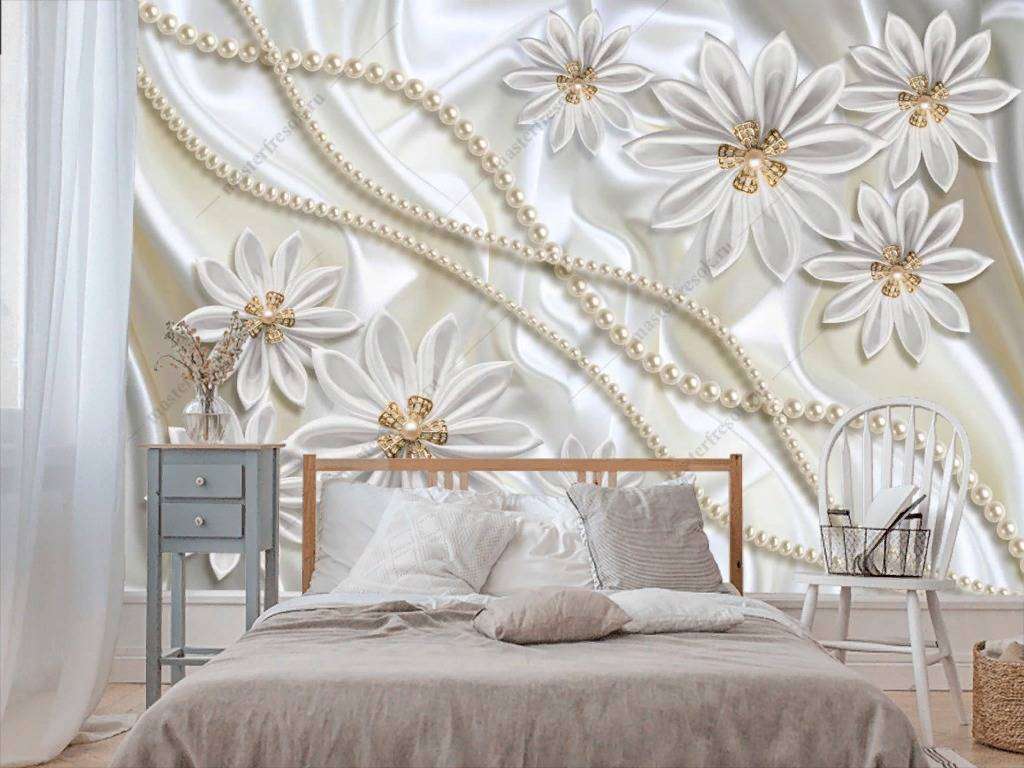 Фотообои в интерьере 3д белый жемчуг  10-857 фото