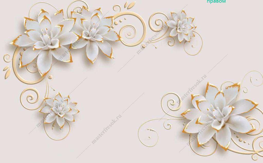 Фотообои в интерьере позолоченные цветы 3д  16-186 фото