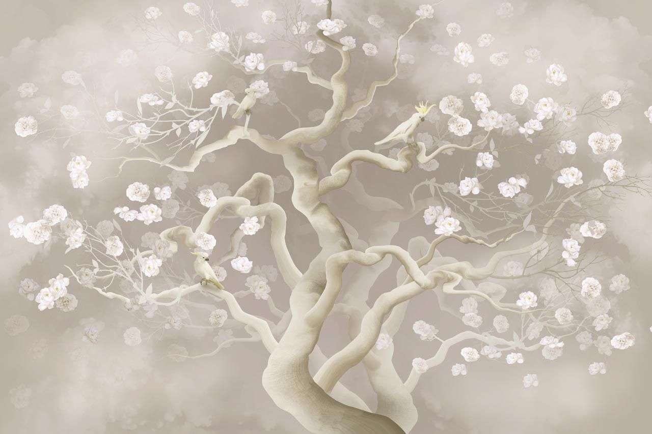 Фотообои в интерьере дерево цветущее  13-592 фото