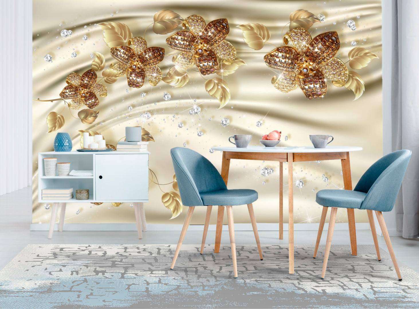 Фотообои в интерьере цветы на фоне шелка  10-607 фото