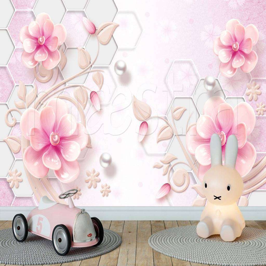 Фотообои в интерьере 3д цветы нежно-розовые  10-595 фото