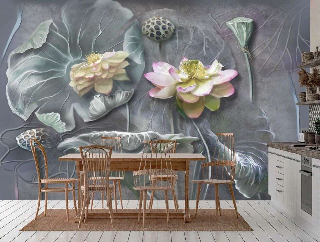 Фотообои в интерьере лотос 3д рельеф  13-616 фото