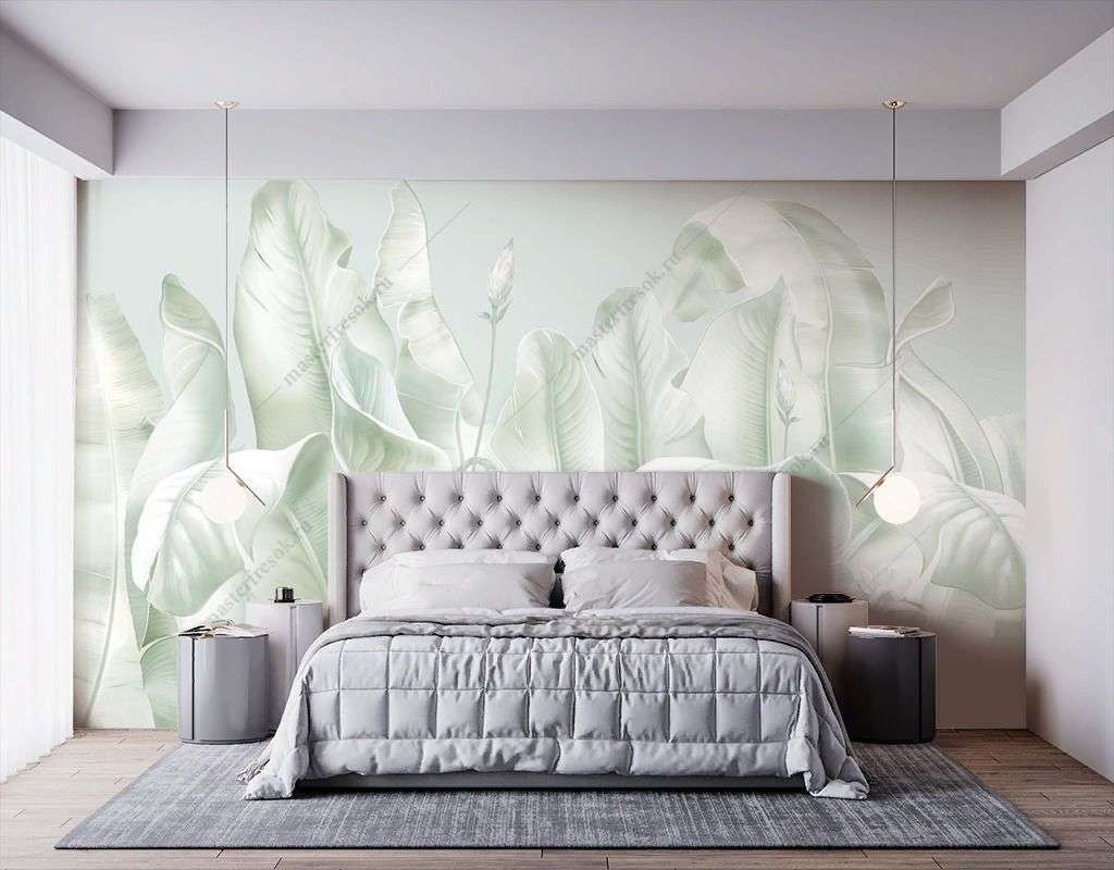 Фотообои в интерьере листья банановой пальмы  13-562 фото