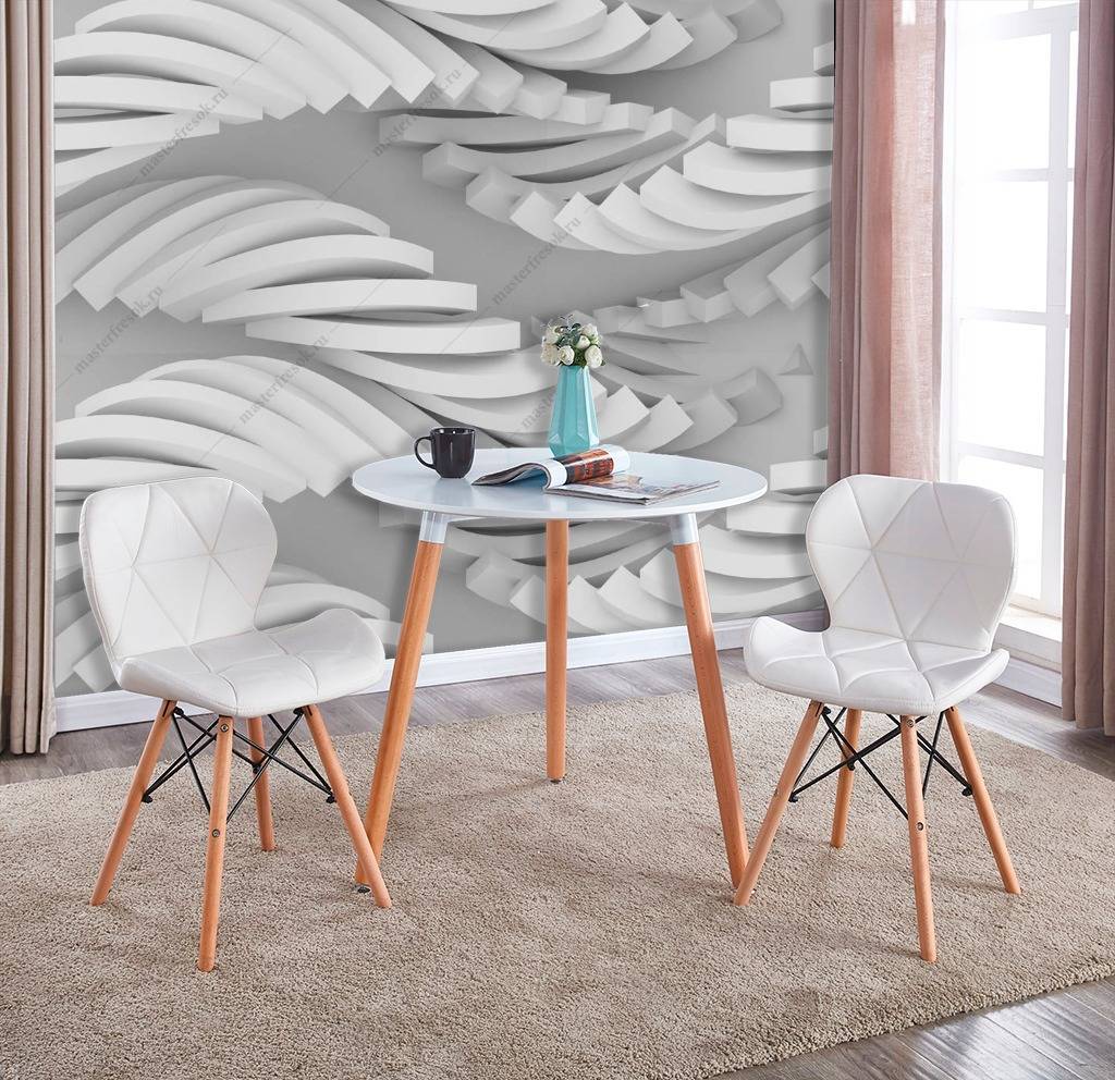 Фотообои 3д белая геометрическая волна  10-803