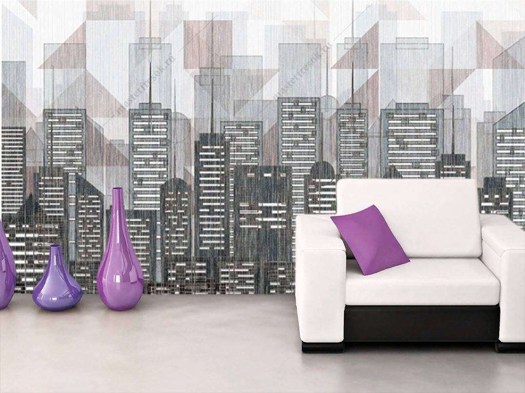 Фотообои в интерьере рисунок города  15-851 фото