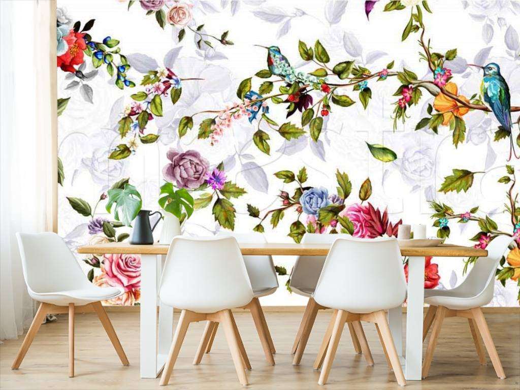 Фотообои в интерьере цветы на стену  9-090 фото