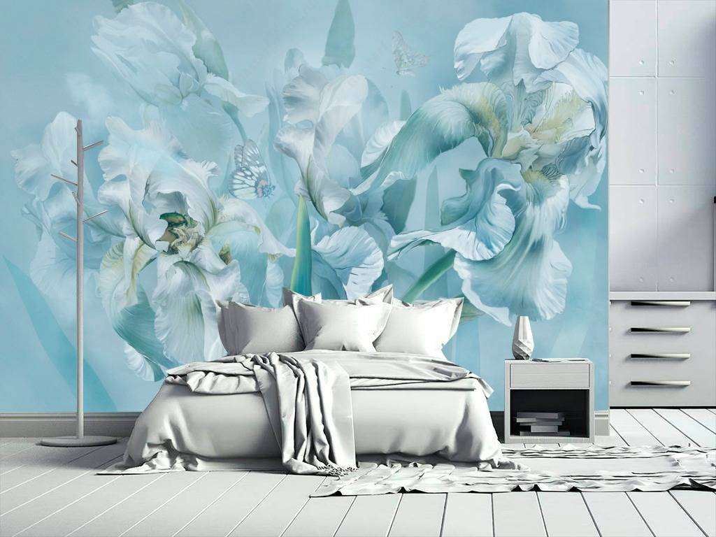 Фотообои в интерьере голубые ирисы  13-179 фото