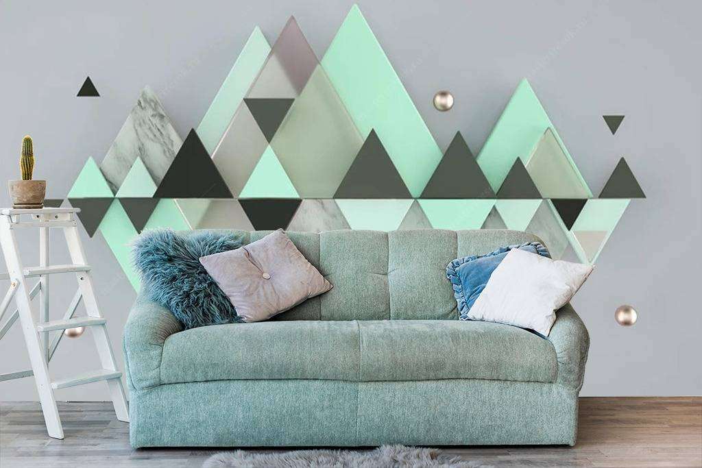 Фотообои в интерьере зеленая зеркальная абстракция  15-586 фото