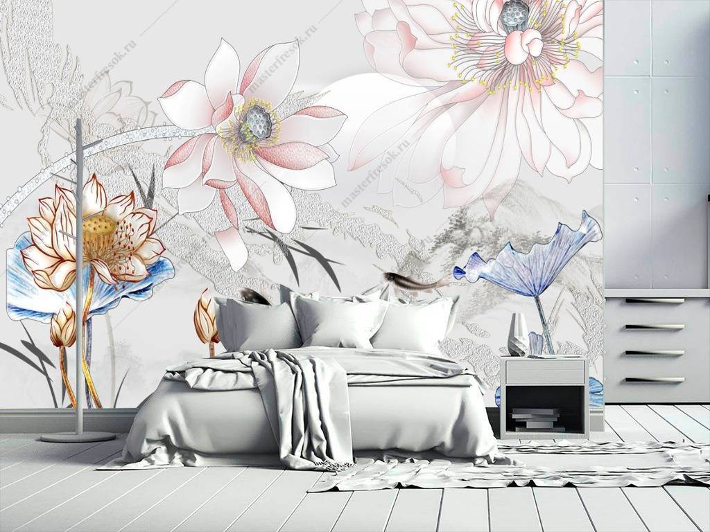 Фотообои 3д цветы роспись  10-659