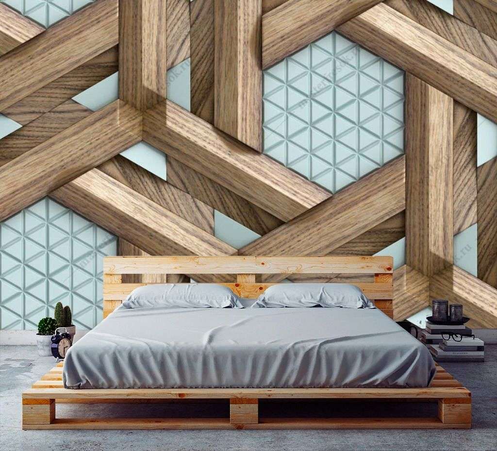 Фотообои в интерьере 3d деревянный узор  9-1575 фото
