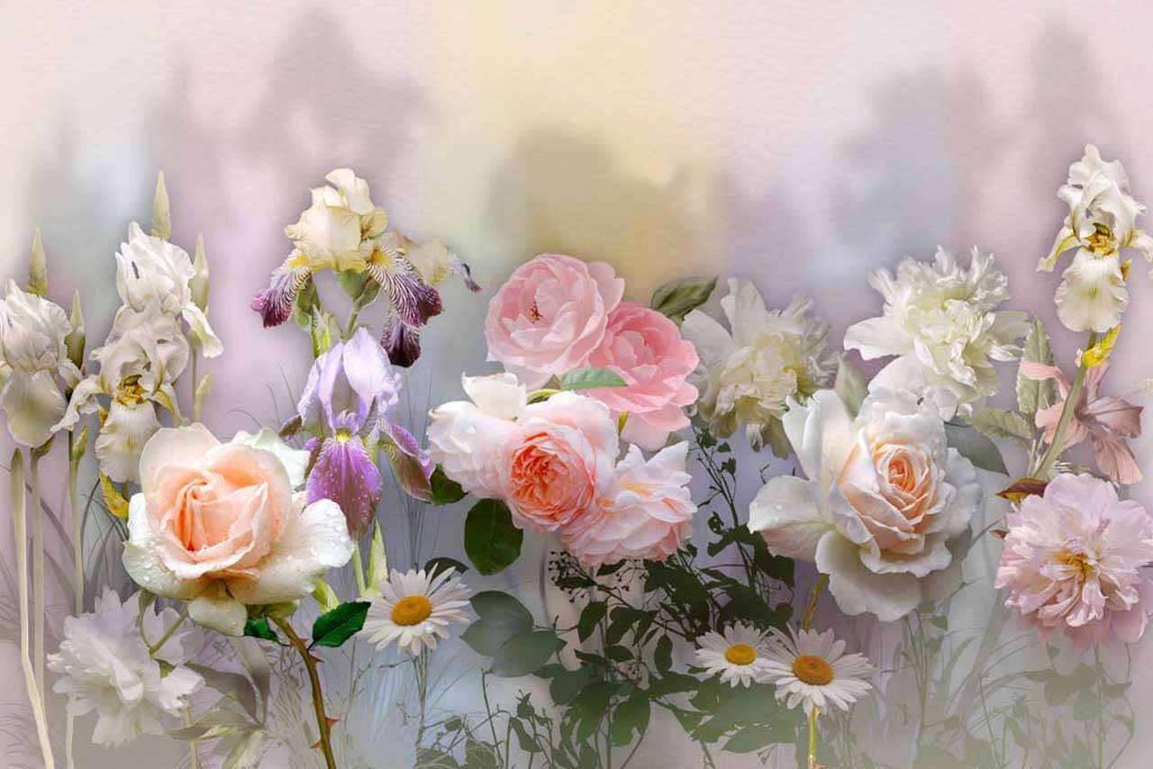 Фотообои в интерьере розы на серой стене  7-685 фото