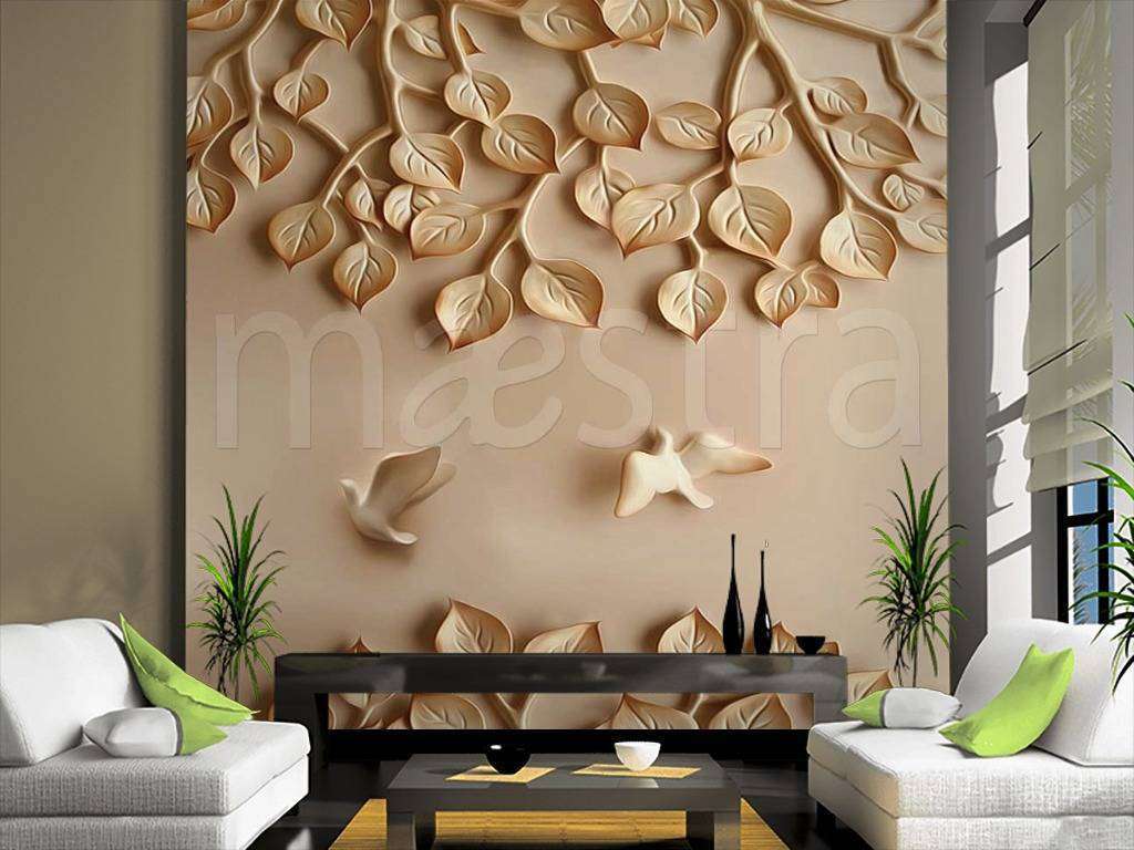 Фотообои Барельеф на стене с листьями  10-447