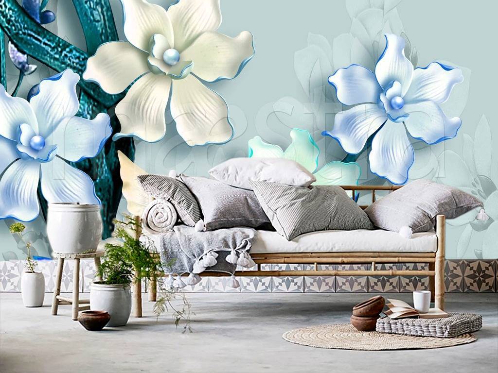 Фотообои 3д цветы синие  10-565