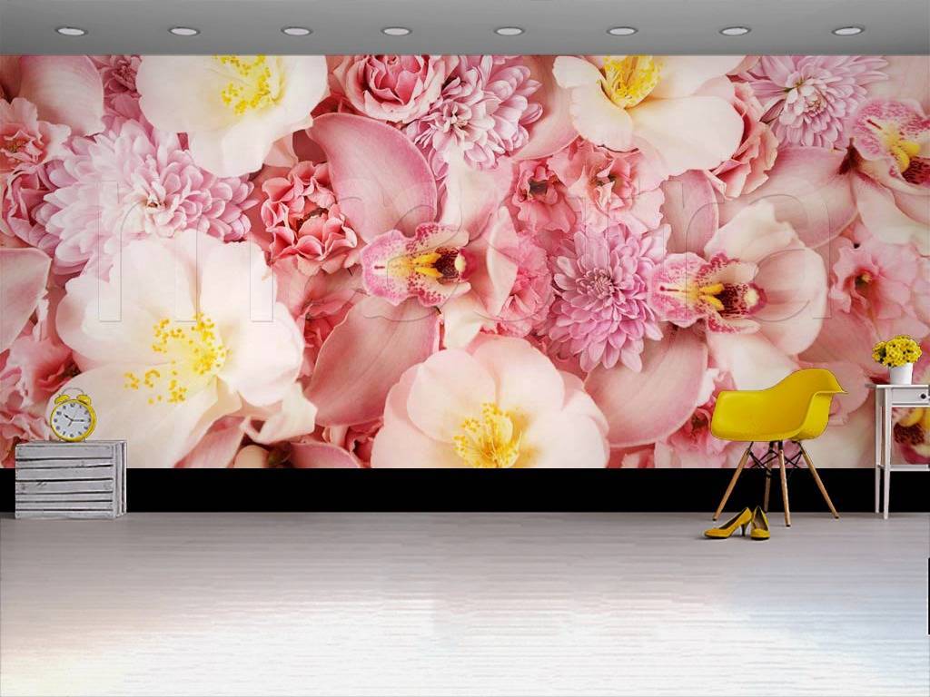 Фотообои Полевые цветы нежно розовые и желтые  3-160