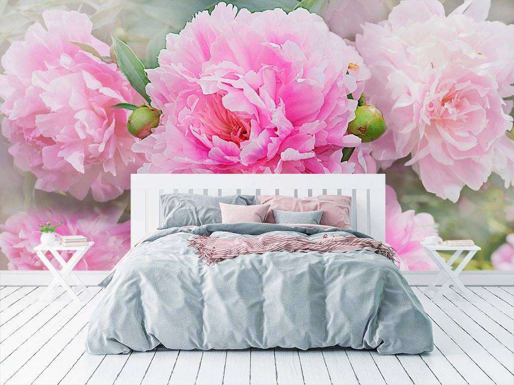 Фотообои в интерьере 3д пионы розовые  13-241 фото