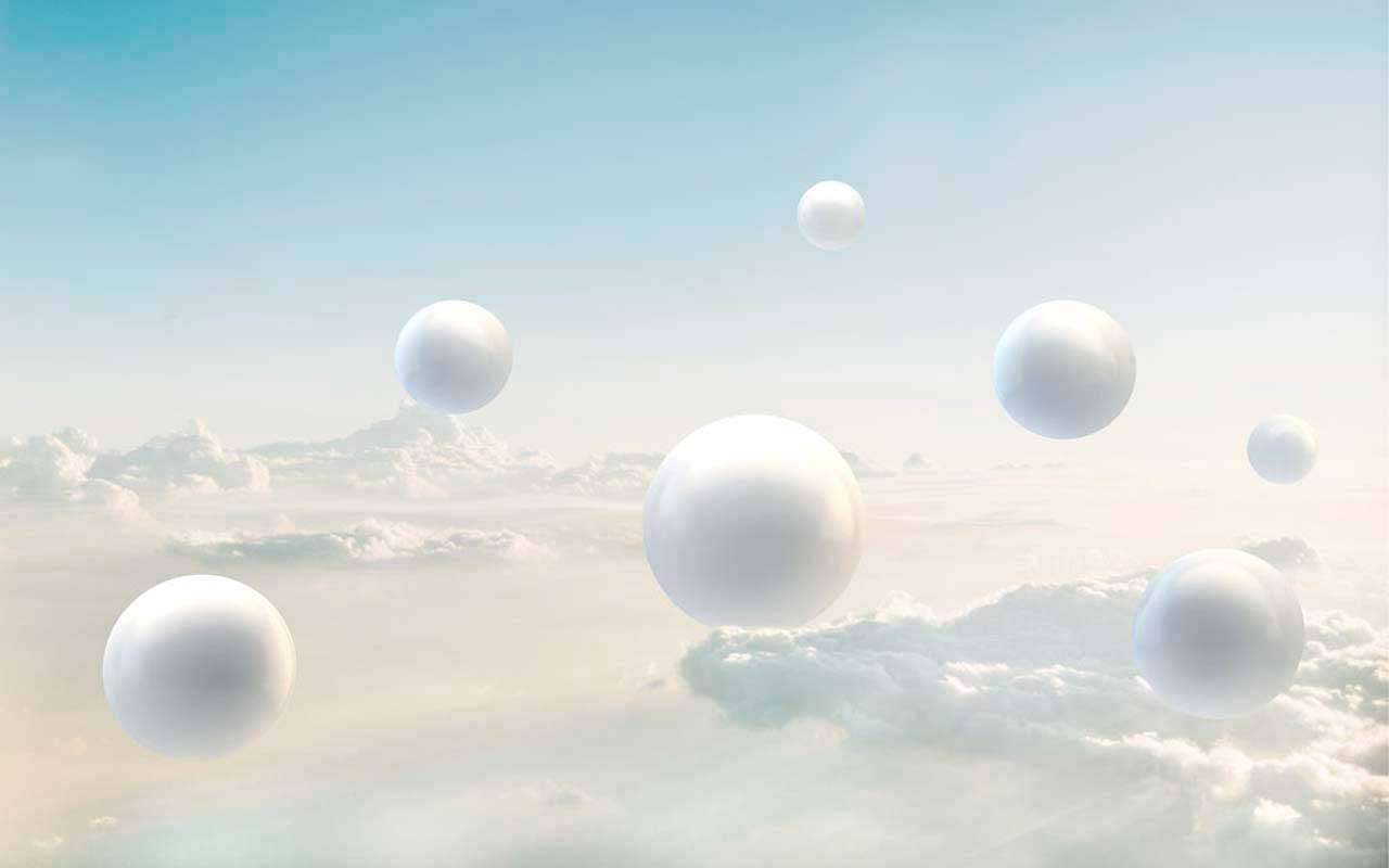 Фотообои в интерьере 3д шары в облаках  10-578 фото