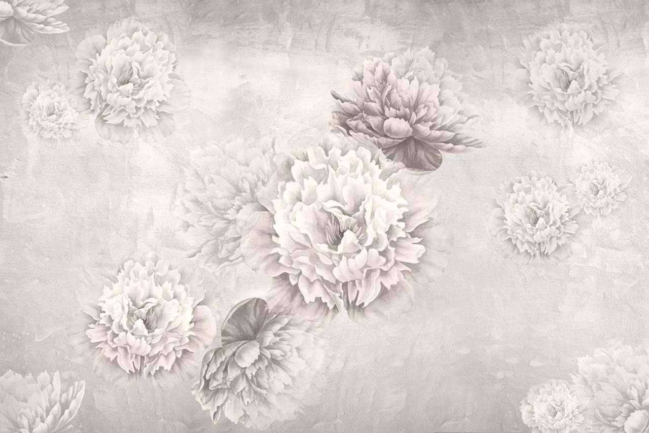 Фотообои в интерьере черно-белые пионы  7-971 фото