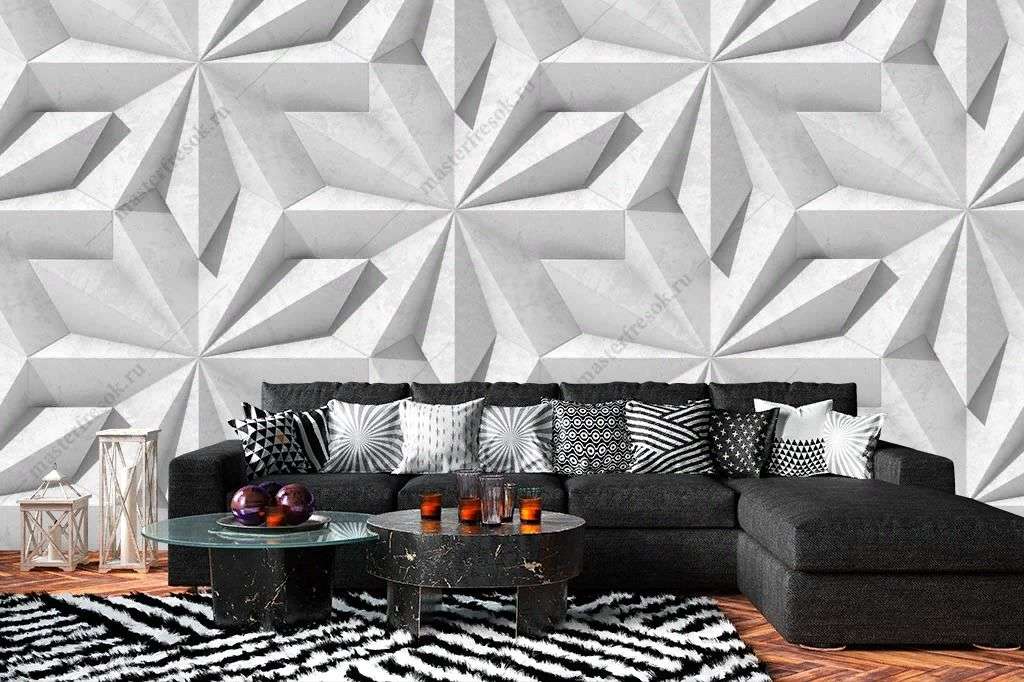 Фотообои в интерьере белый узор 3д  9-1584 фото